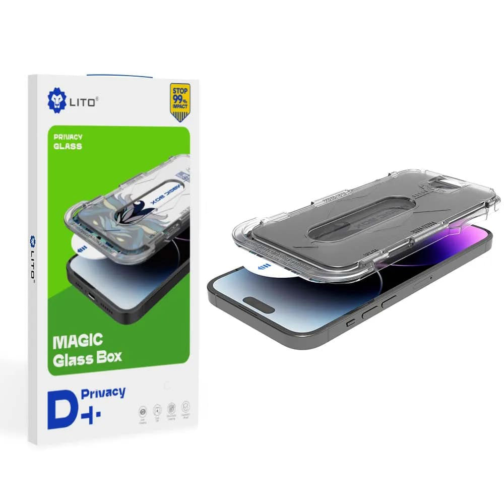Privacy Screen Protector Film Lito Magic Glass Box D+ Tools for Apple iPhone 12 / 12 Pro, Tempered Glass, Full Glue
