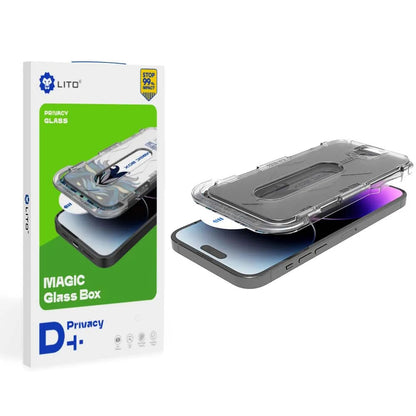 Privacy Screen Protector Lito Magic Glass Box D+ Tools for Apple iPhone 14 Pro Max, Tempered Glass, Full Glue