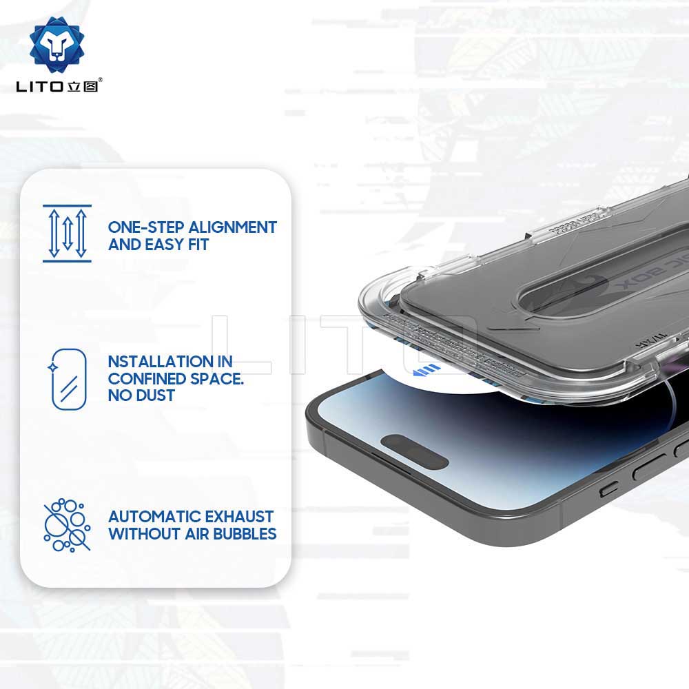Privacy Screen Protector Lito Magic Glass Box D+ Tools for Apple iPhone 14 Pro Max, Tempered Glass, Full Glue