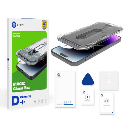 Privacy Screen Protector Lito Magic Glass Box D+ Tools for Apple iPhone 14 Pro, Tempered Glass, Full Glue
