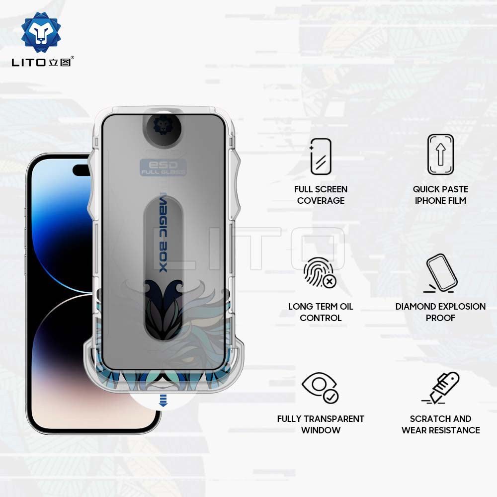Privacy Screen Protector Lito Magic Glass Box D+ Tools for Apple iPhone XS Max, Tempered Glass, Full Glue
