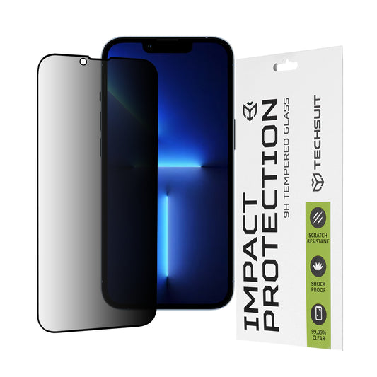 Privacy Techsuit Screen Protector for Apple iPhone 14 Plus / 13 Pro Max, Tempered Glass, Full Glue, 111D