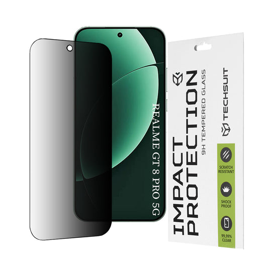 Privacy Techsuit Screen Protection Film for Realme GT 8 Pro, Tempered Glass, Full Glue, 111D
