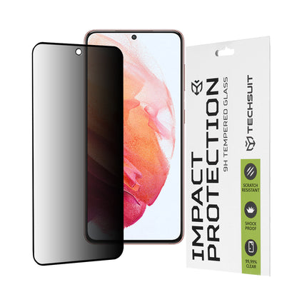 Privacy Techsuit Screen Protector for Samsung Galaxy S21 5G G991, Tempered Glass, Full Glue, 111D