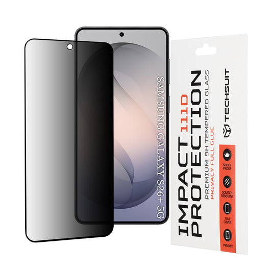 Techsuit Privacy Screen Protector for Samsung Galaxy S26 Plus S947, Tempered Glass, Full Glue, 111D