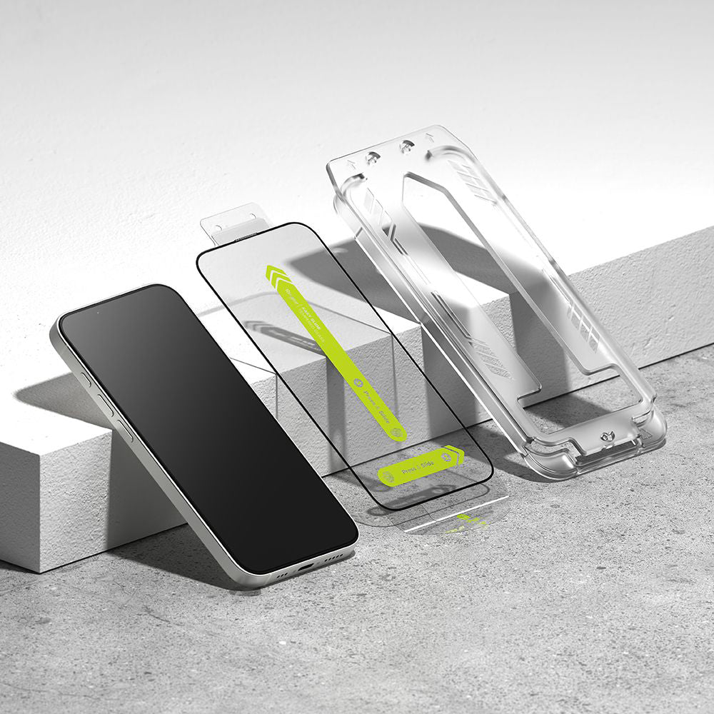 Ringke Easy Slide Screen Protector for Apple iPhone 17e / 16e / 14 / 13 Pro, Tempered Glass, Full Glue, Set of 2 pieces, Black