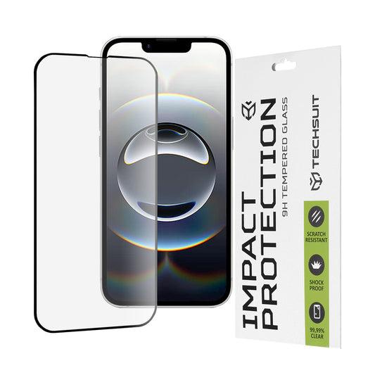 Techsuit M1 Screen Protector Film for Apple iPhone 17e / 16e / 14 / 13 Pro, Tempered Glass, Full Glue, 111D, Black