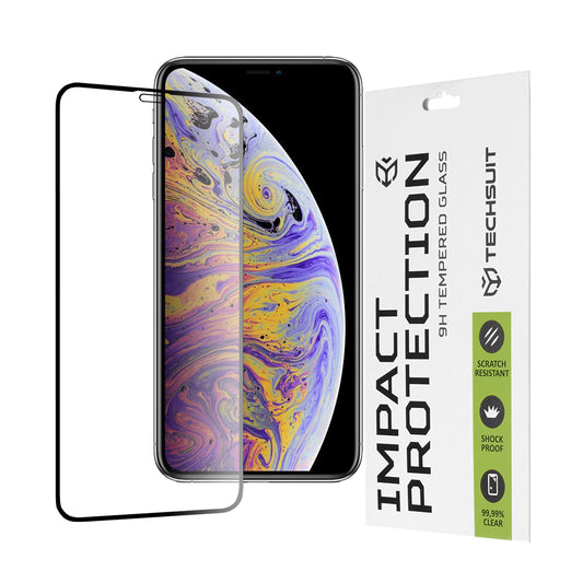Techsuit Screen Protector Film for Apple iPhone 11 Pro Max / XS Max, Tempered Glass, Full Glue, 111D, Black