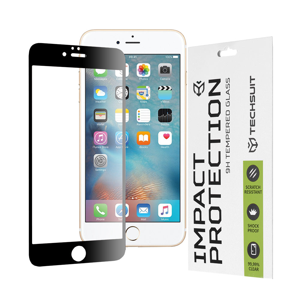 Techsuit Screen Protector Film for Apple iPhone 6s Plus / 6 Plus, Tempered Glass, Full Glue, 111D, Black