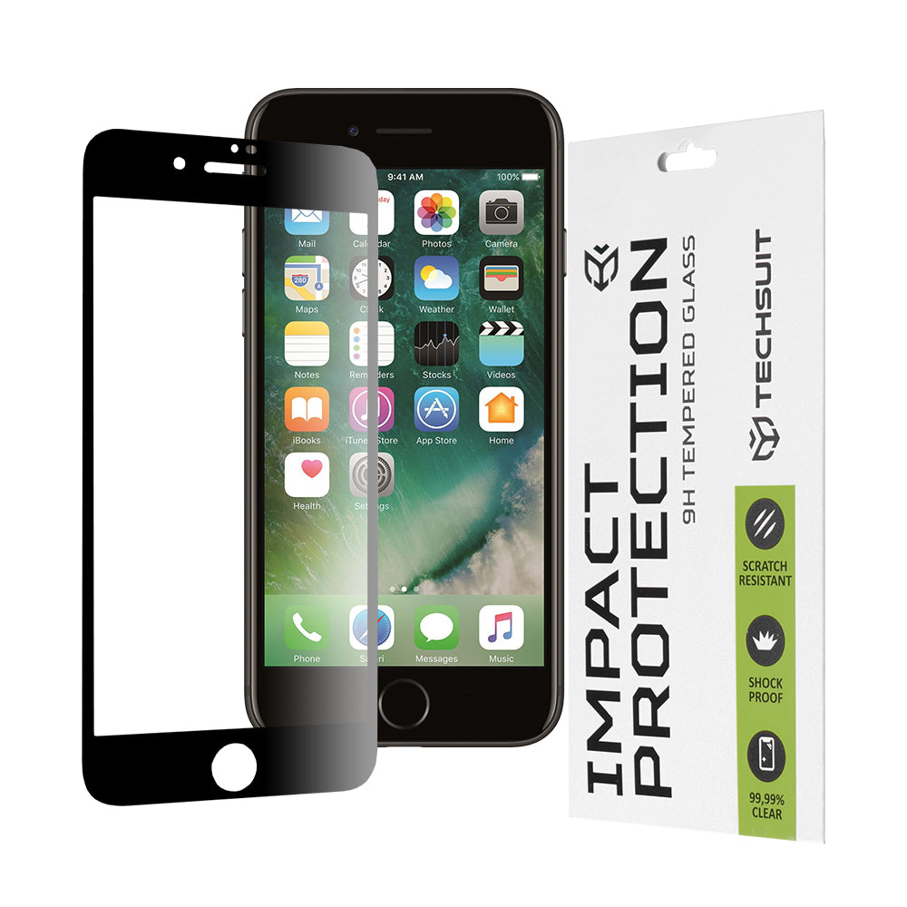 Techsuit Screen Protector Film for Apple iPhone 8 Plus / 7 Plus, Tempered Glass, Full Glue, 111D, Black