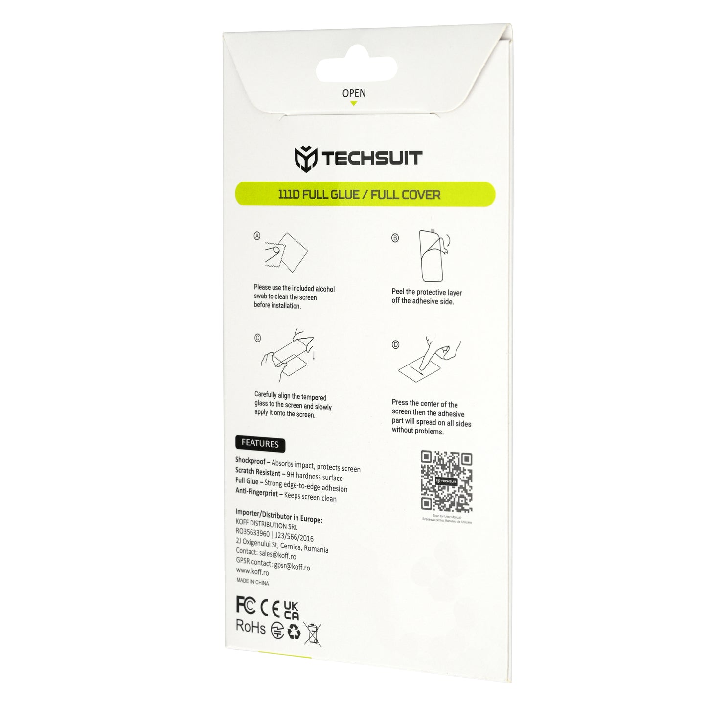 Techsuit Screen Protector Film for Honor 600 Smart, Tempered Glass, Full Glue, 111D, Black