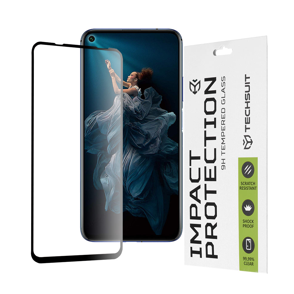 Techsuit Screen Protector Film for Huawei Mate 30 Lite / nova 5T / Honor 20 / 20 Pro, Tempered Glass, Full Glue, 111D, Black