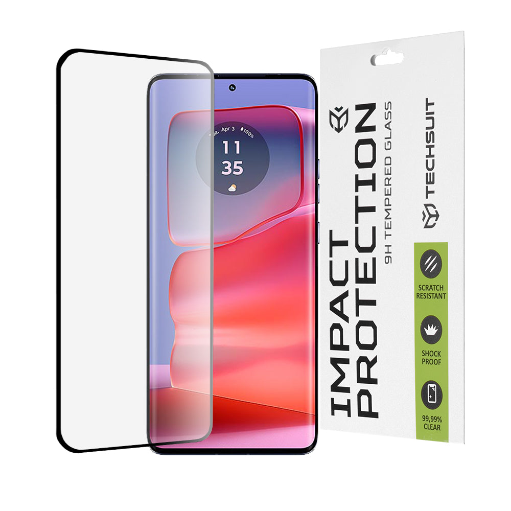 Techsuit Screen Protector Film for Motorola Edge 50 Pro, Tempered Glass, Full Glue, 111D, Black