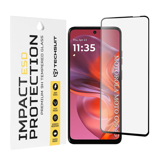 Techsuit Screen Protector Film for Motorola Moto E15 / G05, Tempered Glass, Full Glue, Black