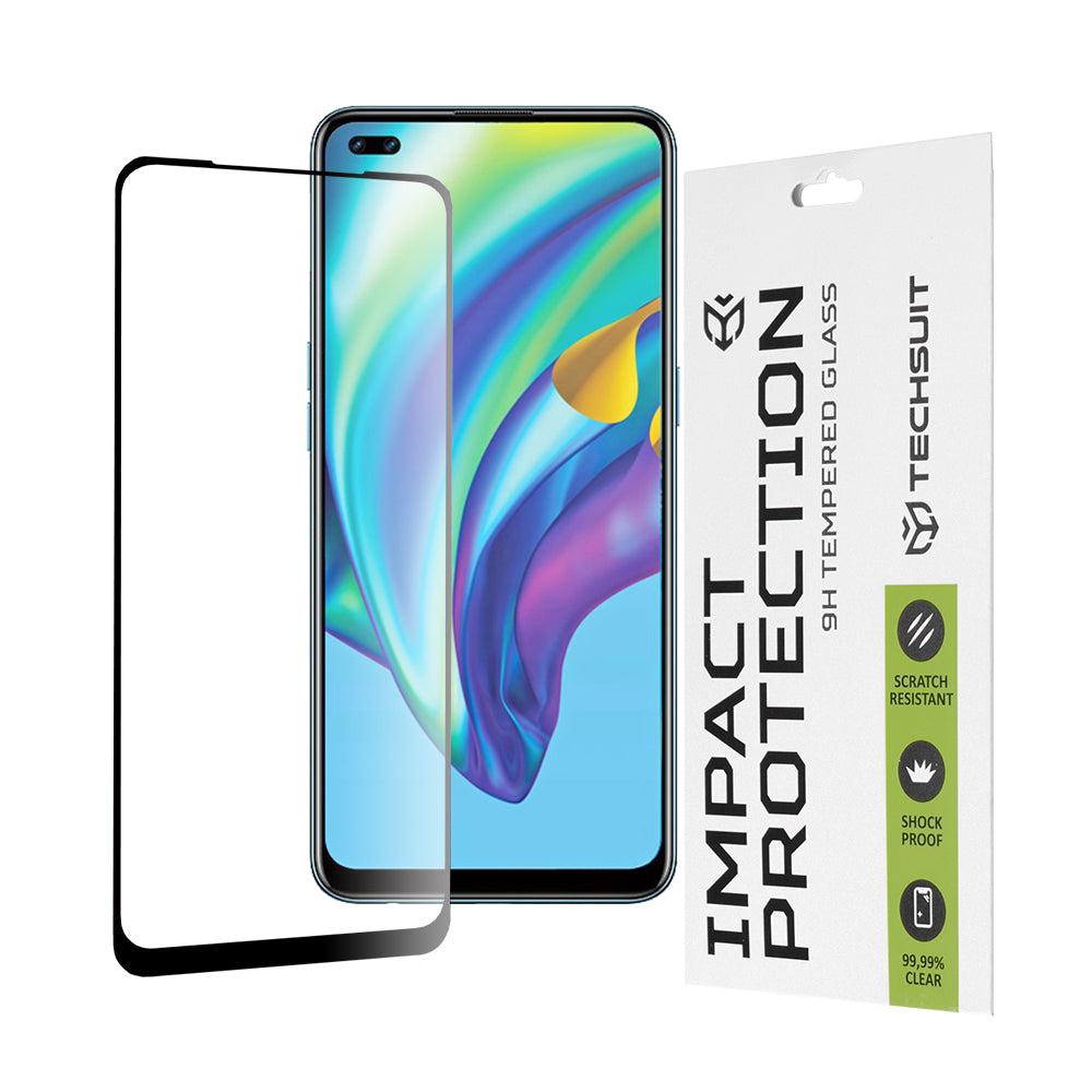 Techsuit Screen Protector Film for Oppo Reno4 Lite, Tempered Glass, Full Glue, 111D, Black