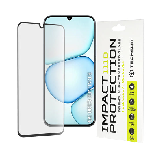 Techsuit Screen Protector Film for Realme C100 5G, Tempered Glass, Full Glue, 111D, Black
