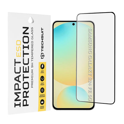 Techsuit Screen Protector Film for Samsung Galaxy S24 FE S721, Tempered Glass, Full Glue, Black