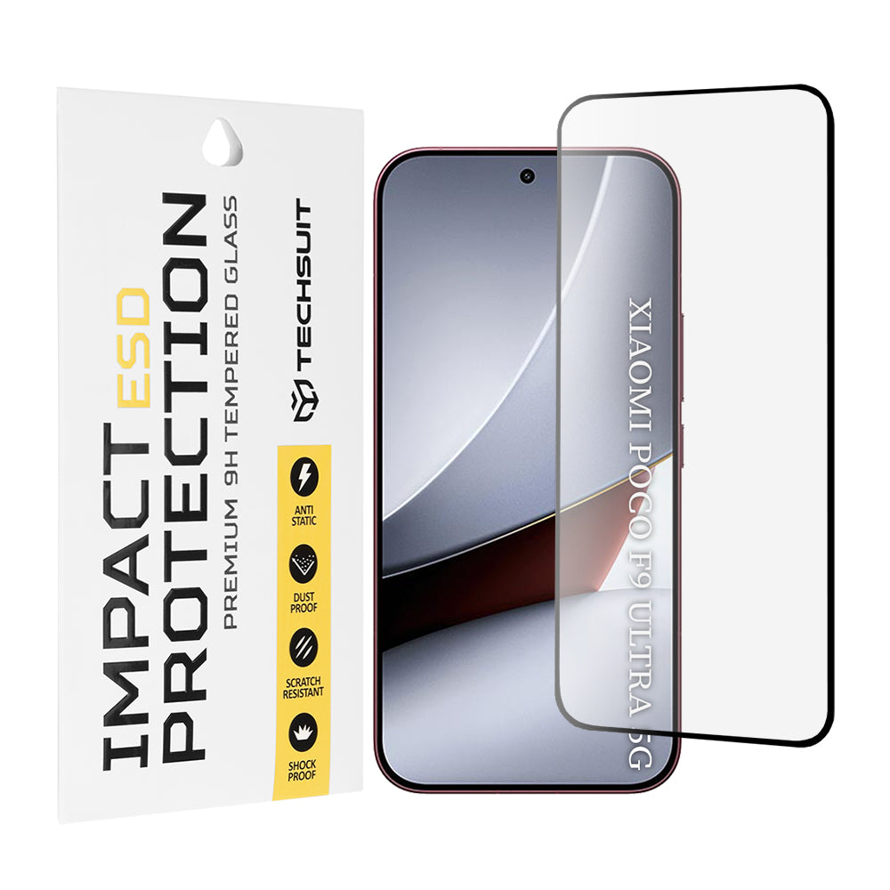 Techsuit Screen Protector for Xiaomi Poco F9 Ultra, Tempered Glass, Full Glue, Black