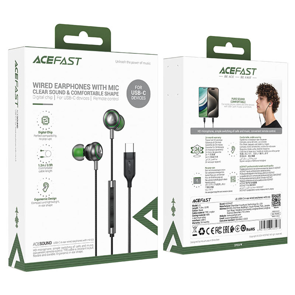 Handsfree USB-C Acefast L5, 1.2m, Black