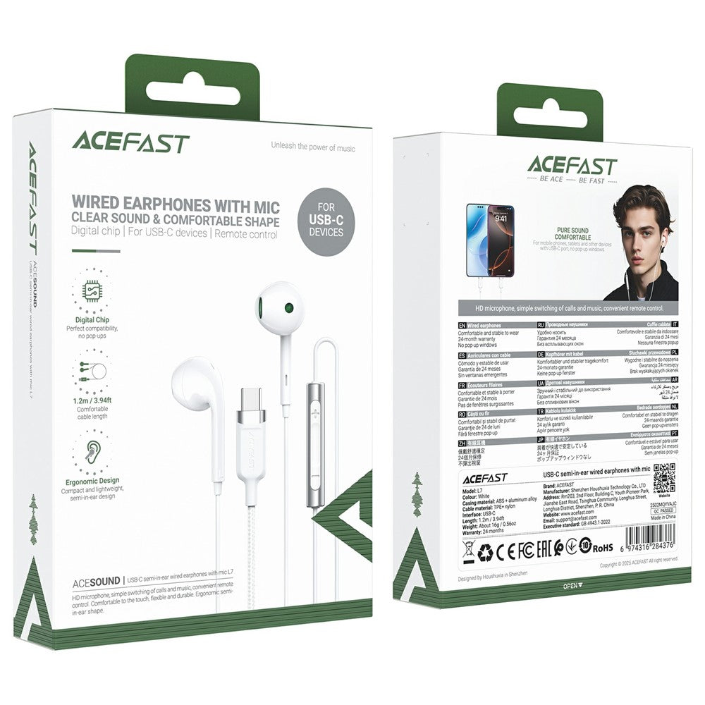 Handsfree USB-C Acefast L7, White