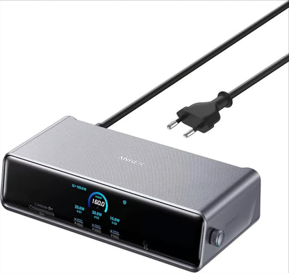 Anker Prime Multifunctional Hub, 3 x USB-A - 4 x USB-C - 1 x Display Port - 2 x HDMI - 1 x 3.5mm Jack - 1 x RJ45 - 1 x SD - 1 x microSD, Gray A83B33A1