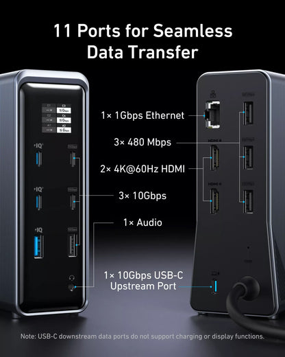 Anker Prime 737 USB-C Hub, 2 x USB-A 3.0 - 3 x USB-A - 5 x USB-C - 2 x HDMI - 1 x 3.5mm Jack - 1 x RJ45, Black A83B63A1