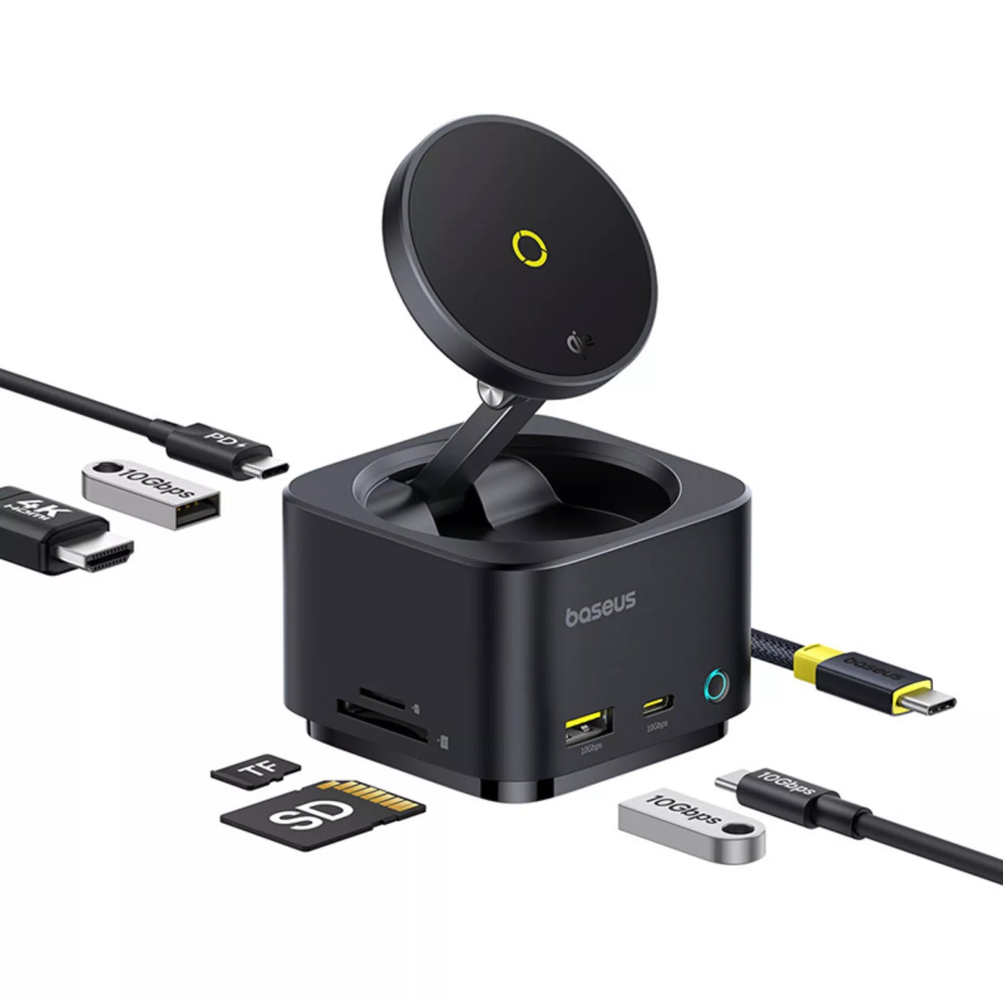 Baseus MagPro II 7in1 USB-C Hub, 1 x USB-A - 2 x USB-C - 1 x HDMI - 1 x QI - 1 x SD - 1 x microSD, Black B00072900121-00