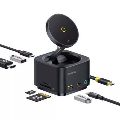 Baseus MagPro II 7in1 USB-C Hub, 1 x USB-A - 2 x USB-C - 1 x HDMI - 1 x QI - 1 x SD - 1 x microSD, Black B00072900121-00