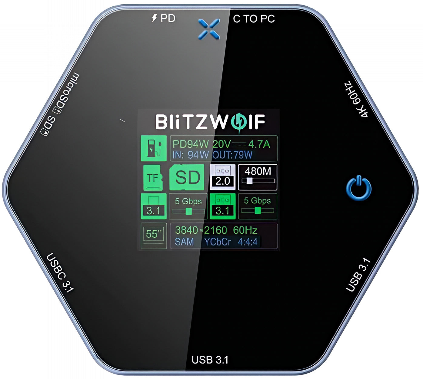 BlitzWolf BW-TH16 USB-C Hub, 8in1, Gray