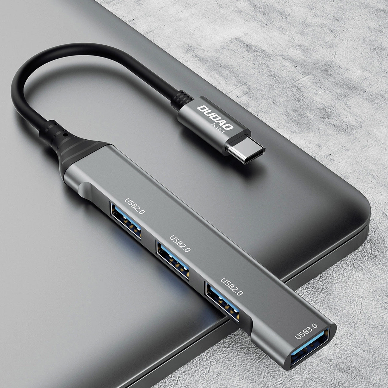 Dudao A16T USB-C Hub, 1 x USB-A 3.0 - 3 x USB-A, Black