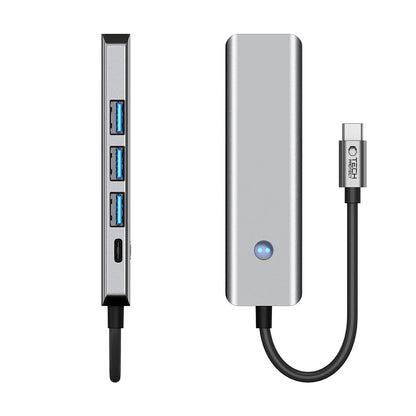 Tech-Protect HB01 USB-C Hub, 1 x USB-A 3.0 - 2 x USB-A - 1 x USB-C - 1 x HDMI, Gray