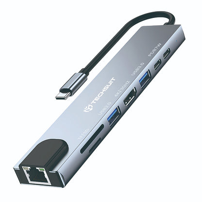 Techsuit H2 NetBridge USB-C Hub, 8in1, Gray