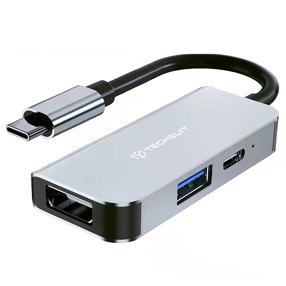 Techsuit H4 TurboChargeX USB-C Hub, 3in1, Gray