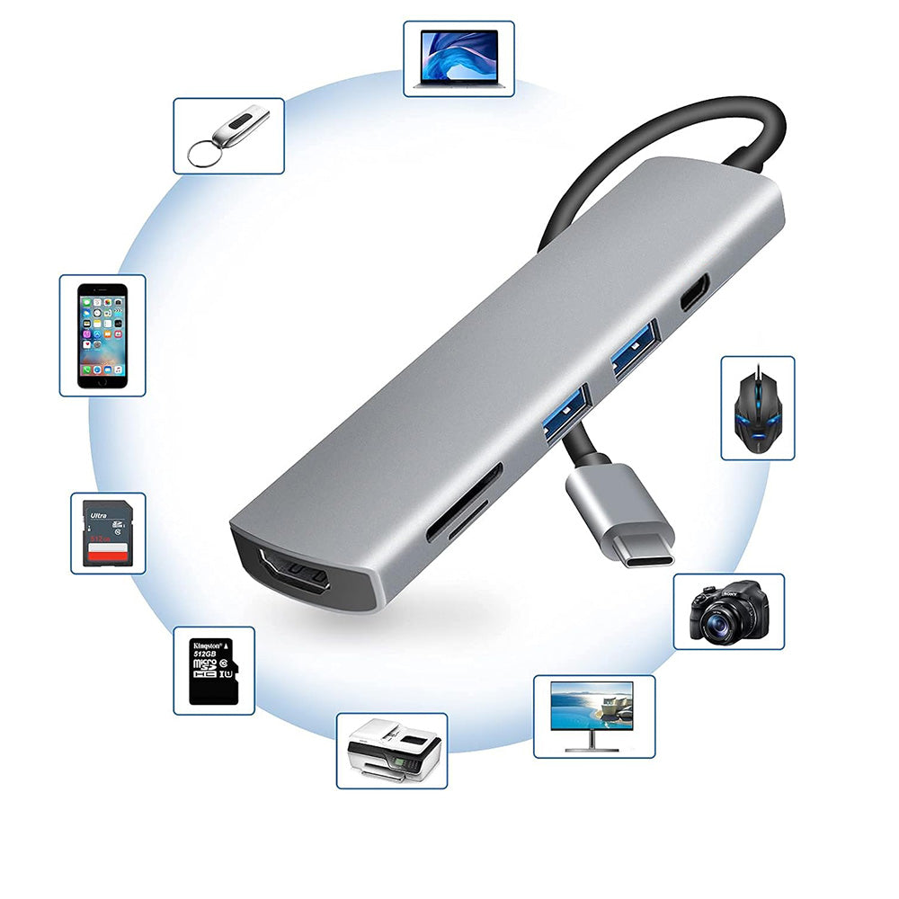 USB-C Hub Techsuit H5 TurboChargeX, 6in1, Gray