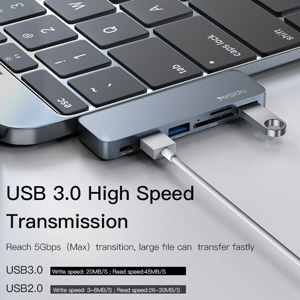 Yesido HB10 USB-C Hub for Apple MacBook Pro / Air, 6in1, Grey