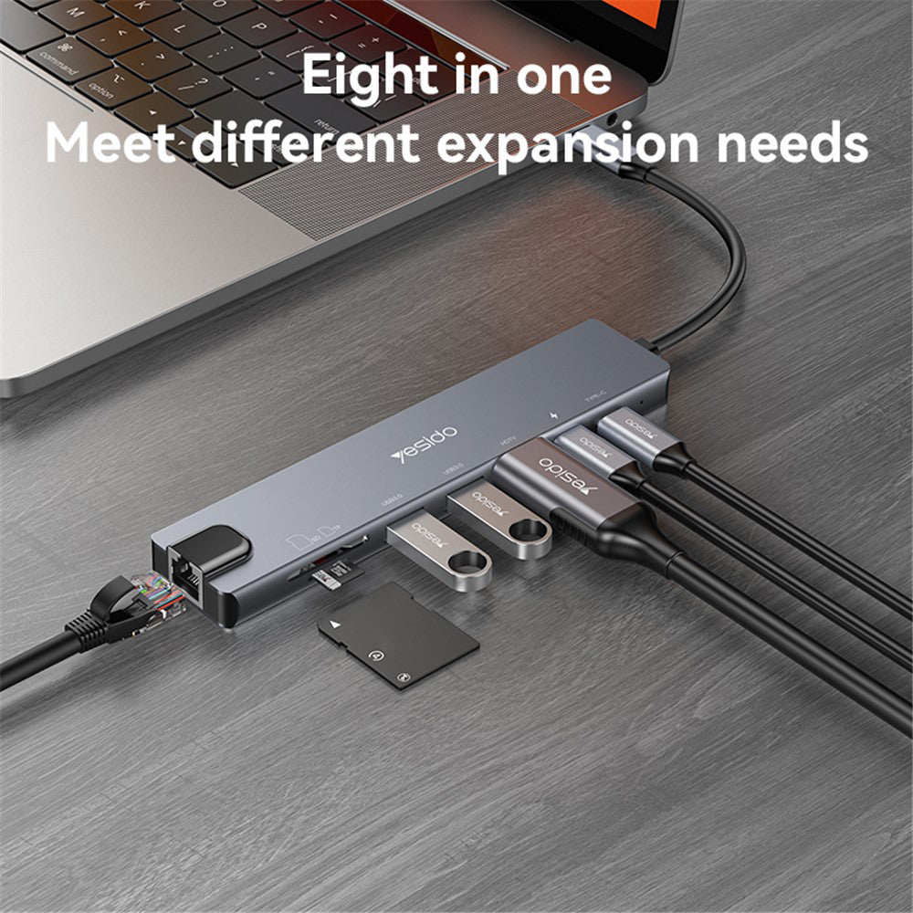 Yesido HB27 USB-C Hub, 8in1, Gray