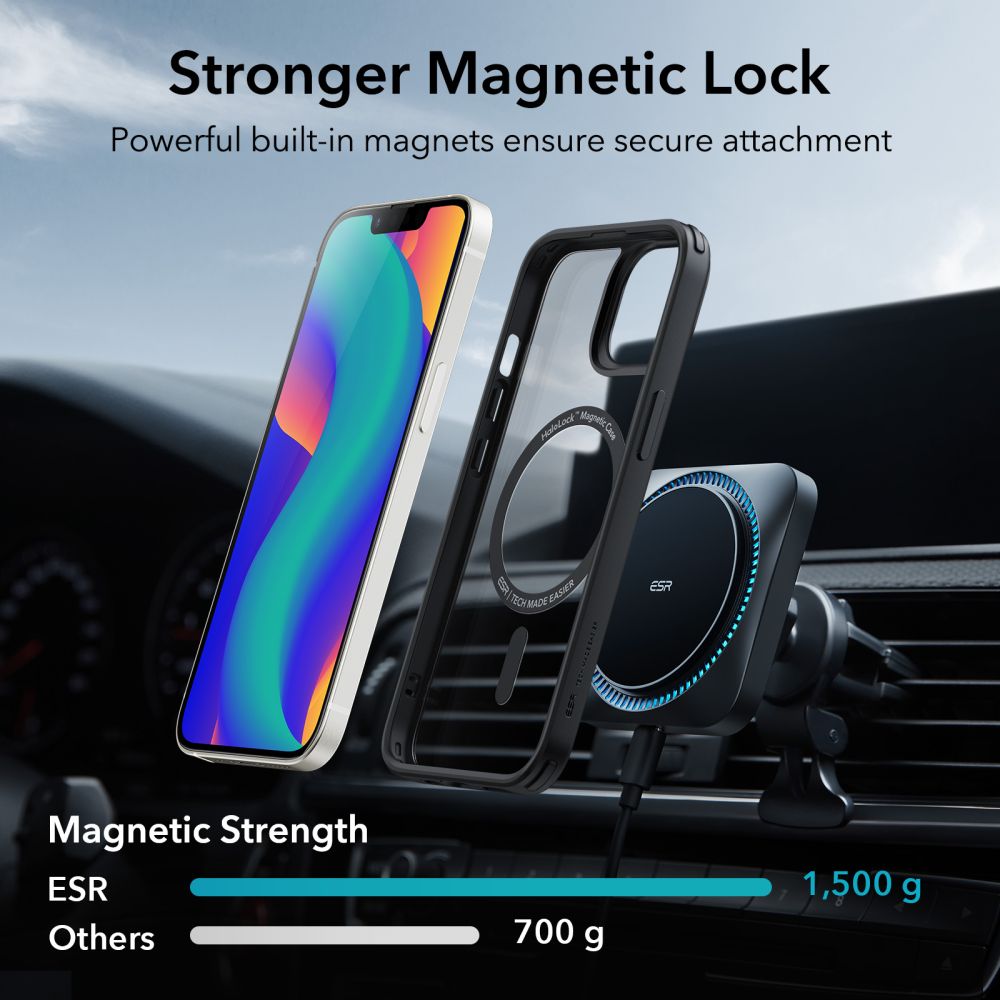 MagSafe Case for Apple iPhone 14 / 13, ESR, Classic Hybrid, Black Transparent