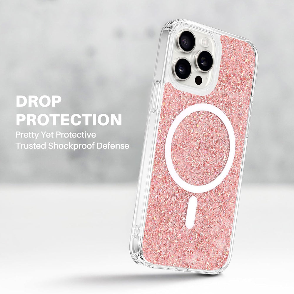 MagSafe Case for Apple iPhone 14 Pro, Techsuit, Sparkly Glitter, Blue
