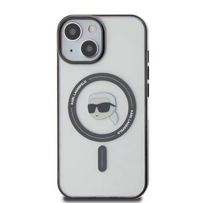 MagSafe Case for Apple iPhone 15, Karl Lagerfeld, IML Karl's Head, Transparent