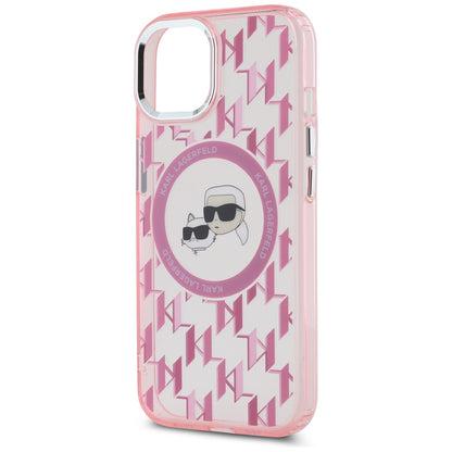 MagSafe Case for Apple iPhone 15, Karl Lagerfeld, IML Monogram Karl & Choupette's Heads, Pink