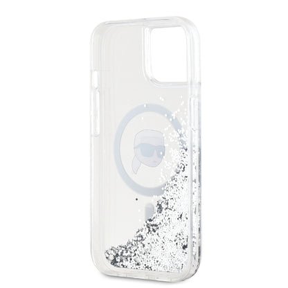 MagSafe Case for Apple iPhone 15, Karl Lagerfeld, Liquid Glitter Karl's Head, Transparent