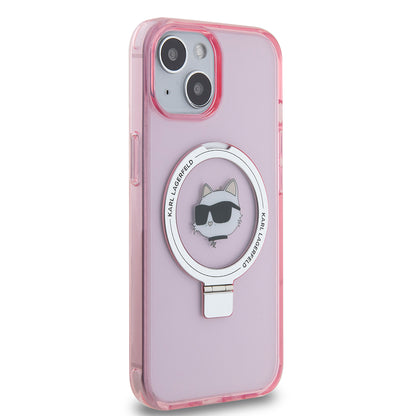 MagSafe Case for Apple iPhone 15, Karl Lagerfeld, Ring Stand Choupette's Head, Pink
