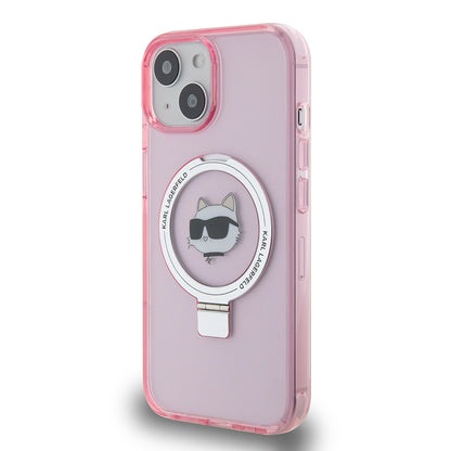 MagSafe Case for Apple iPhone 15, Karl Lagerfeld, Ring Stand Choupette's Head, Pink