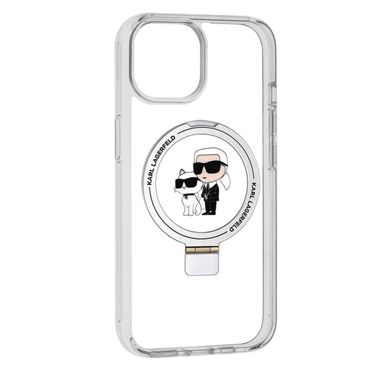 MagSafe Case for Apple iPhone 15, Karl Lagerfeld, Ring Stand Karl & Choupette, White