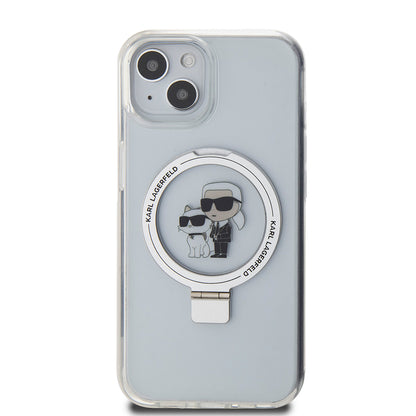 MagSafe Case for Apple iPhone 15, Karl Lagerfeld, Ring Stand Karl & Choupette, White