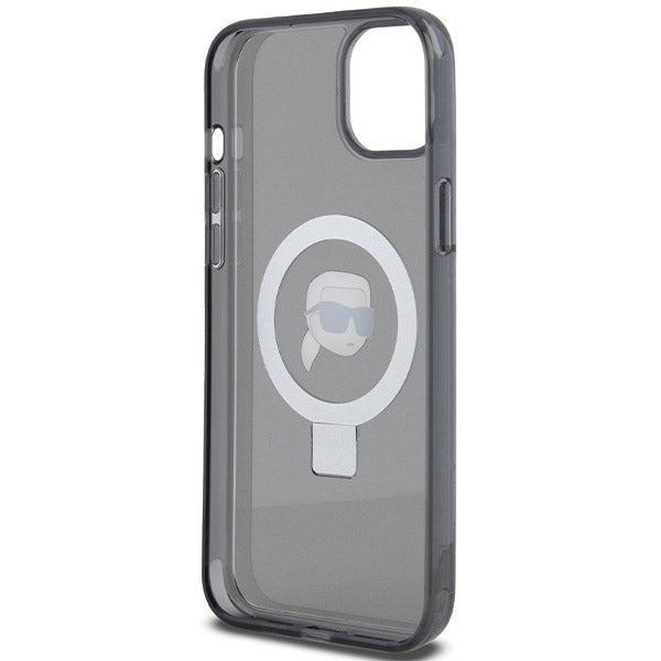 MagSafe Case for Apple iPhone 15, Karl Lagerfeld, Ring Stand Karl's Head, Black