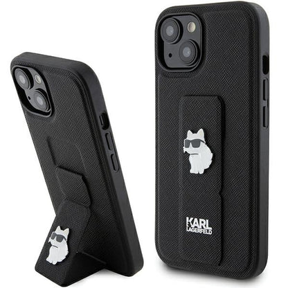 MagSafe Case for Apple iPhone 15, Karl Lagerfeld, Saffiano Gripstand Choupette, Black