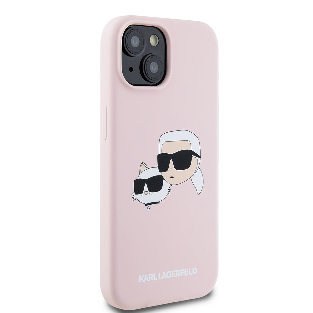 MagSafe Case for Apple iPhone 15, Karl Lagerfeld, Silicone Karl & Choupette's Heads, Pink