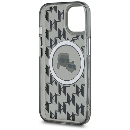 MagSafe Case for Apple iPhone 15 Plus, Karl Lagerfeld, IML Monogram Karl & Choupette's Heads, Black