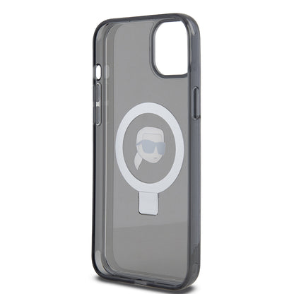 MagSafe Case for Apple iPhone 15 Plus, Karl Lagerfeld, Ring Stand Karl's Head, Black